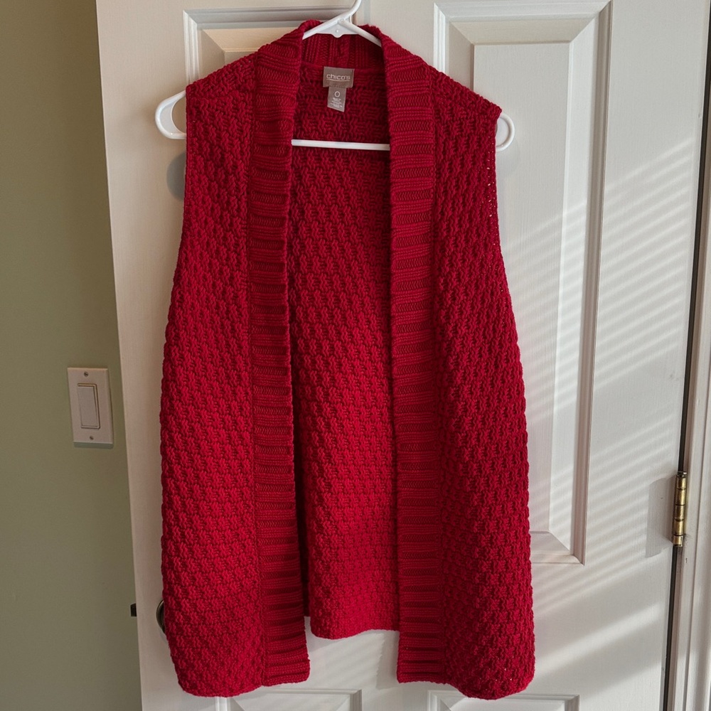 Chicos Red Knit Open-Front Cardigan